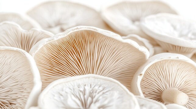 Detailed Cross Sections of Mushroom Caps Showing Interiosity and Fibrous Textures on Dark Background