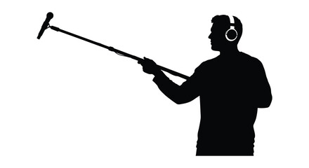 A musician with a boom microphone and headphones a striking silhouette © nhpvect02