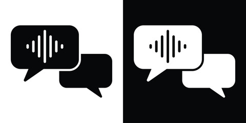 Obraz premium Chat bubbles with a sound wave inside one, depicting voice messaging, audio comments, verbal communication, and social media messaging app features.