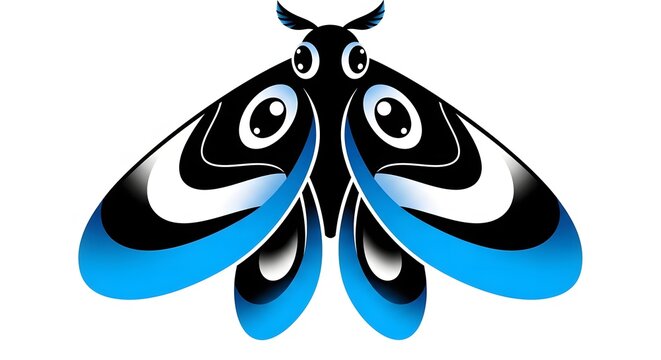 Colorful vector illustration of a blue and black moth with large eyes