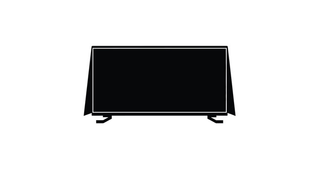 A minimalist black flat screen television is displayed on a stark white background high quality professional