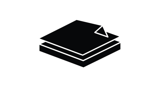 A simple black and white glyph depicting a stack of papers or documents likely representing data