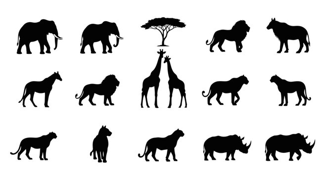 African Safari Wildlife Silhouettes Collection.