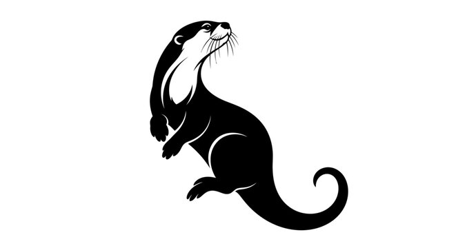 Elegant black otter silhouette illustration looking up.