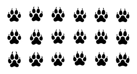 Fototapeta premium Black animal paw prints set on a white background.