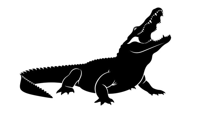 Alligator or crocodile with open mouth black silhouette.