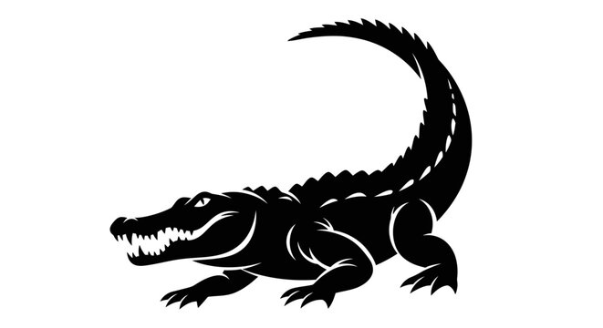 Powerful alligator silhouette with open jaws and sharp teeth.