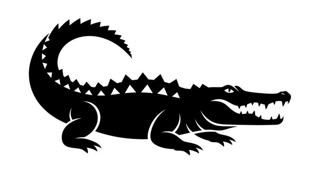Black silhouette of a powerful alligator or crocodile with sharp teeth.