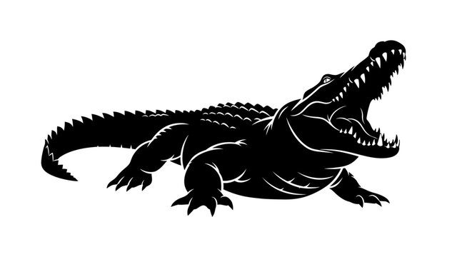 Powerful Alligator Silhouette Roaring with Open Jaws.