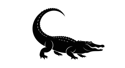 Obraz premium Powerful black crocodile silhouette with curved tail.