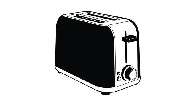 A minimalist black and white illustration of a standard electric toaster isolated on white high quality