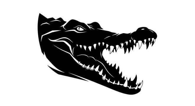 Powerful Alligator Head Silhouette with Open Jaws and Sharp Teeth.