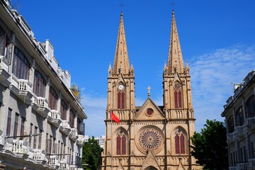 Fototapeta premium Sacred Heart Cathedral architecture in Renmin subdistrict of Yuexiu district of Guangzhou city in Guangdong, China.