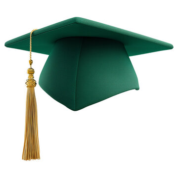 Green graduation cap with tassel isolated for education and graduation concept, ai generated image