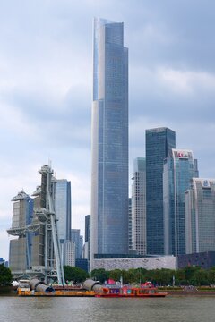 GUANGZHOU, CHINA - NOVEMBER 9, 2025: Guangzhou CTF Finance Centre, also known as East Tower, a supertall skyscraper in Guangzhou city in Guangdong region of China.