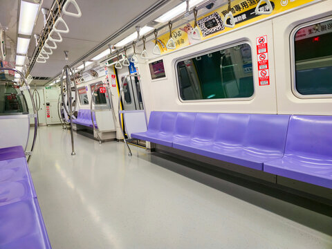 Taiwan, Taipei City, February 6, 2026 &ndash; Interior of Taoyuan Airport MRT Train Car
