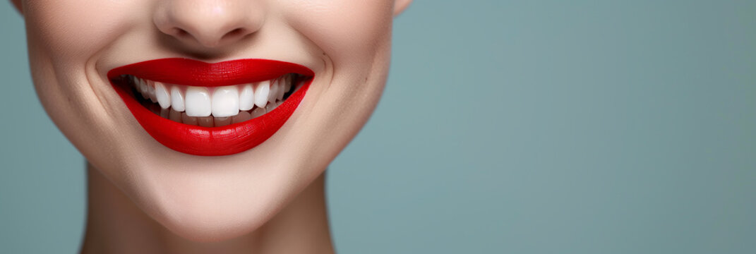 Close-up of red lips with perfect teeth