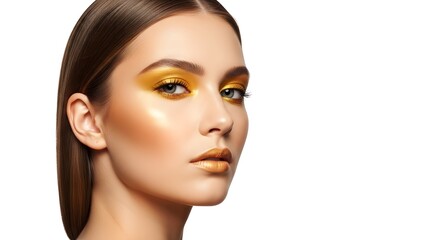 Naklejka premium Glamorous Portrait of a Woman with Gold Makeup