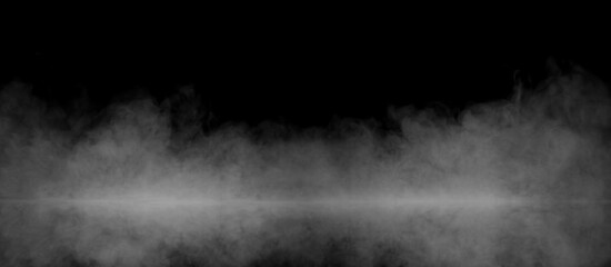 Fototapeta premium White smoke or fog isolated on black background for design elements, abstract texture, vapor effect, and atmospheric background for creative or cinematic use.
