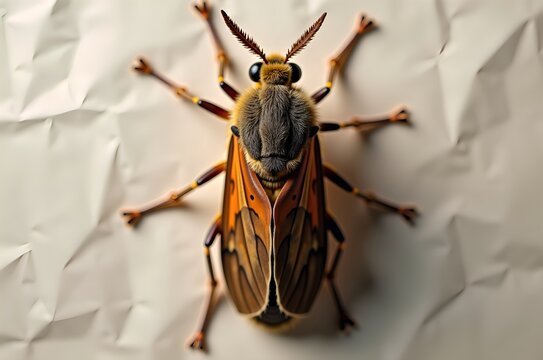 Giant horntail insect close up on textured surface