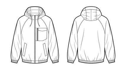 Lightweight puffer jacket with front zipper and two pockets shown from front view Vector © MOHHAMMADSALIM