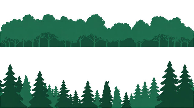Lush green forest canopy with dense tree foliage along a horizontal divide Vector