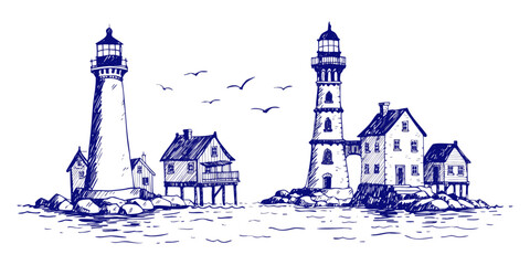 A vector illustration of an ancient Russian Orthodox cathedral with a cross tower stands amidst a snowy winter landscape in a historic mountain village under a cold European sky. © zixu