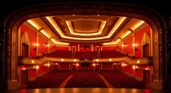 Grand Theater Interior with Red Seats and Stage