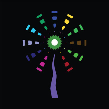 A vibrant cosmic explosion with colorful fragments radiating from a central bright core.