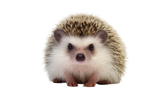 Adorable African pygmy hedgehog with soft beige fur and sharp brown quills, isolated on transparent background for animal themed designs