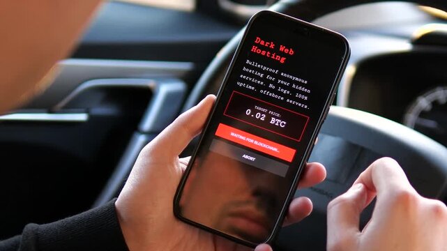 Cybercriminal completes a cryptocurrency transaction for illegal hosting. Close-up of mobile screen with Attack Initialized alert. Ideal for digital threat awareness, fintech security, and dark net