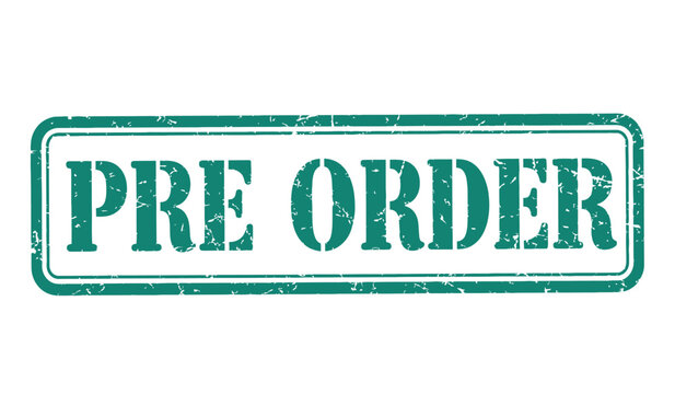 Vintage style 'pre order' stamp a textured green graphic for commerce and marketing materials