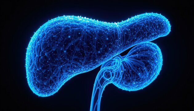 Medical Illustration of Adrenal Gland Anatomy, Hormones, and the Endocrine System in Glowing Blue on Black Background