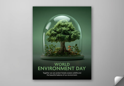 Editable World Environment Day Social Media Post Template with Green Tree in Glass Dome Photo for Nature Protection and Forest Conservation.