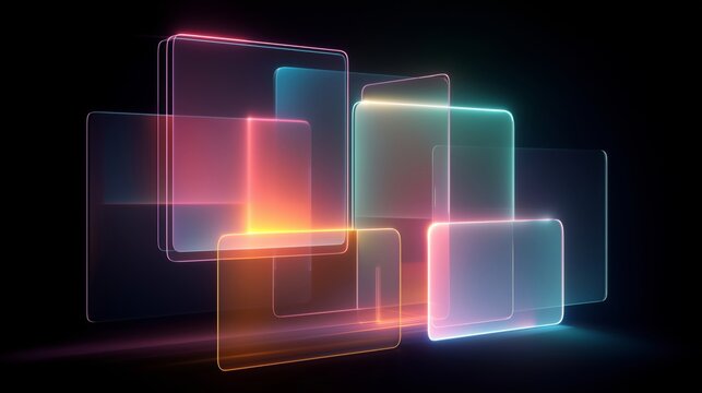 Glowing transparent digital blocks forming abstract technology structure