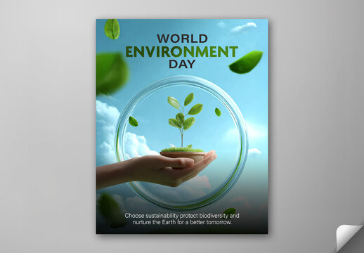 Editable World Environment Day Social Media Post Template with Hand Holding Plant Photo for Sustainability and Biodiversity Protection.