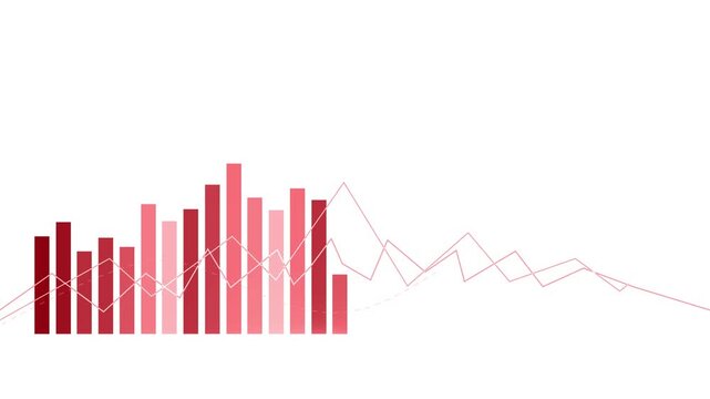 Monochrome bar and line chart abstract animation, Abstract financial chart composition combining vertical bar chart