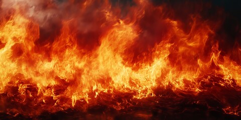 Fototapeta premium Majestic Fiery Inferno Blazing Flames Dance with Intensity Amidst the Dark Night Sky
