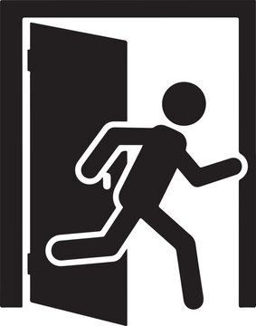 Running man and exit door sign. Vector icon, safety symbol. Escape help evacuation