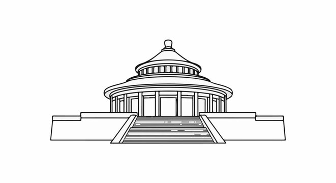 Circular building with tiered roof and grand staircase