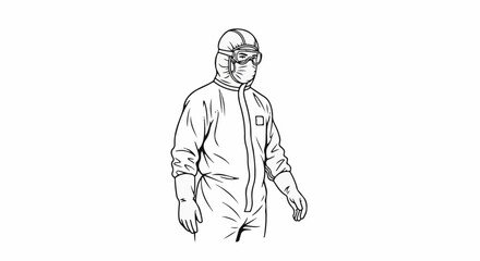Obraz premium Person in protective suit, goggles, and mask for safety