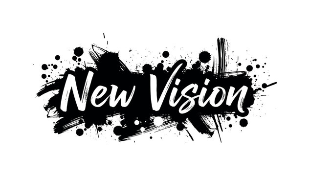 New Vision. lettering and all elements in black. Vector style. AWhite background. Pure white background. Perfect isolation and visual consistency. Grunge