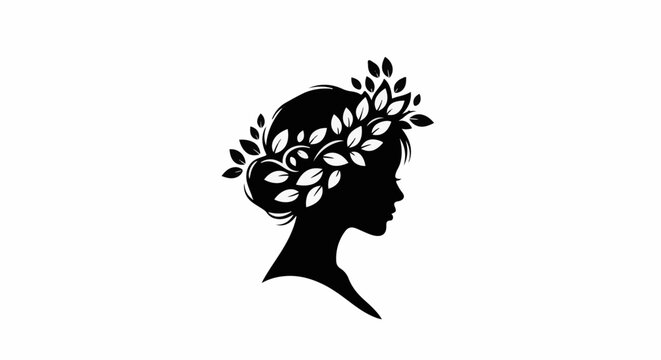 Elegant silhouette of a woman's profile adorned with a leafy laurel wreath