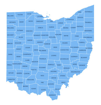 Ohio County Map, Detailed Vector Illustration of USA Administrative Boundaries