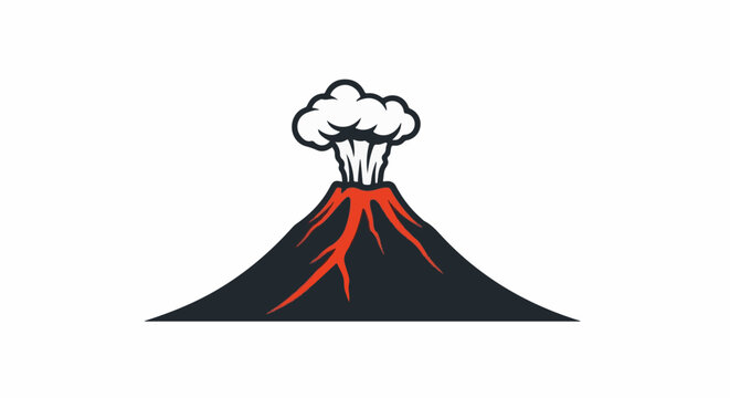 Stylized illustration of an erupting volcano with smoke and lava