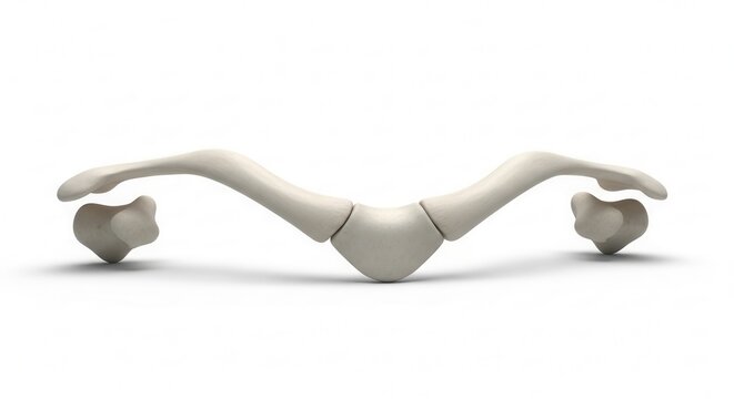 3D rendering of human clavicle and scapula bones, superior view, isolated on white background for anatomical study.