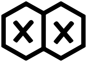 Obraz premium Minimalist black outline icon representing two adjacent hexagonal shapes each containing a bold black 'x' mark symbolizing negation deletion cancellation prohibition