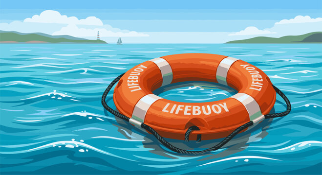 Create a realistic 3d render of Buoy Ring floating in water vector art.