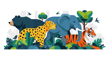 Naklejka premium Diverse Collection of Wild Animals in Natural Habitat.