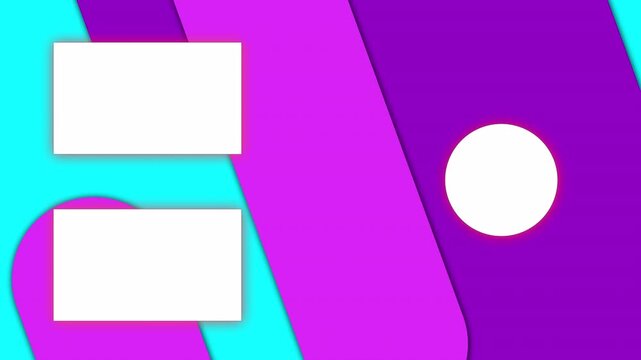 Modern End Screen Animation with Moving Purple Abstract Shapes on Soft Light Blue Background Loop Including Two Video Boxes and One Circular Channel Frame with Drop Shadow Minimal Layout 4K Video